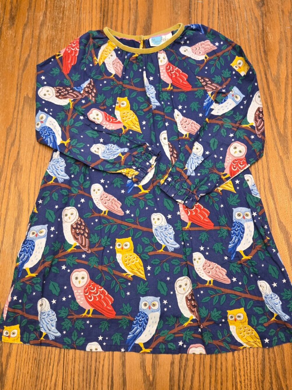 Mini Boden Owl Dress - Size 7-8 - Girls Dress / Tunic with Pockets - Yellow Navy